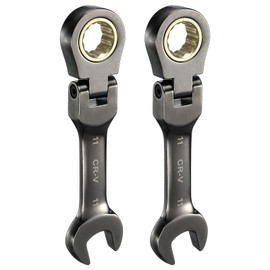 HARFINGTON 2Pcs Flex Head Stubby Ratcheting Combination Wrench 11mm Metric 72-Teeth CR-V Steel Nickel Plated Flex-Head Ratchet Wrench for Fasteners Nut Bolt