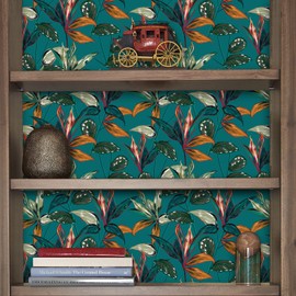 VaryPaper 17.7"x78.7" Exotic Tropical Wallpaper Stick and Peel Teal Blue Leaf Wallpaper Mural Decorative Leaf Contact Paper Self Adhesive Removable Vinyl Wallpaper for Bedroom Bathroom Walls Cabinets