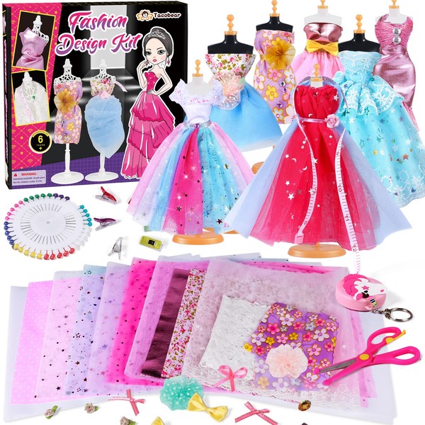 Tacobear Fashion Design for Kids Girls Toys Arts and Crafts Sewing Kits for Children Fashion Studio Sketchbook Mannequin Doll Clothes Fashion Designer Gifts for 6 7 8 9 10 11 12 Years Old