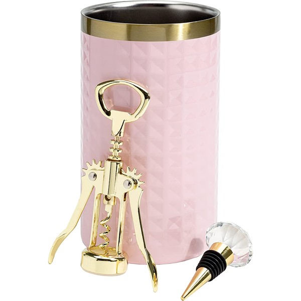 Wine Bottle Chiller Set, Insulated Double Wall Chiller, Gold Winged