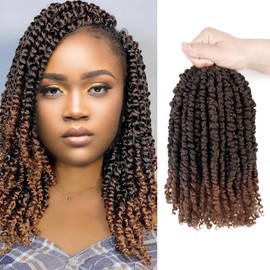 Passion Twist Hair 8 Inch 8 Packs Passion Twist Crochet Hair for Black Women, Ombre Brown Synthetic Crochet Pre twisted Curly Hair Passion Twists Braiding Hair Extensions