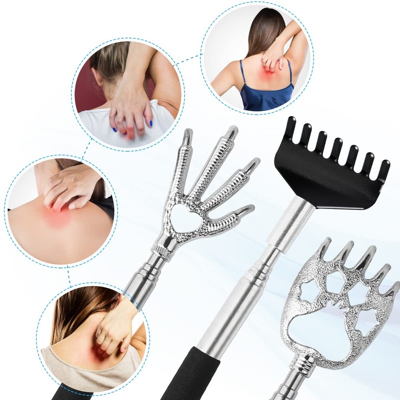 Yeipis 3 Pack Back Scratcher Metal Portable Telescoping with Rubber