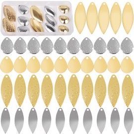 Spinner Blades for Lure Making, 50pcs Easy Spin Colorado Willow Blades Kit Gold Silver Spinnerbait Blades Spoon DIY Fishing Lures Accessories for Spinner Baits Walleye Rig Making