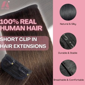 2 Pcs Short Hair Extensions, Extensions Clip in Human Hair for Women Adding Volume 6 inch Dark Brown