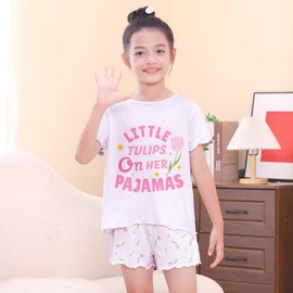 Play Tailor Girls Pajamas for Toddler Ruffled Kids Pajamas Set Short Sleeves Summer Pjs Sleepwear for Girl, White, 3-4Y