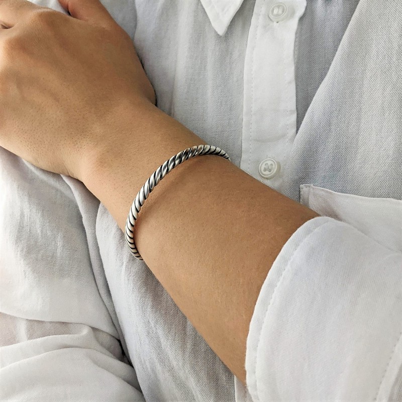 Silverly Women's .925 Sterling Silver Twist Rope Stackable Bangle Bracelet,