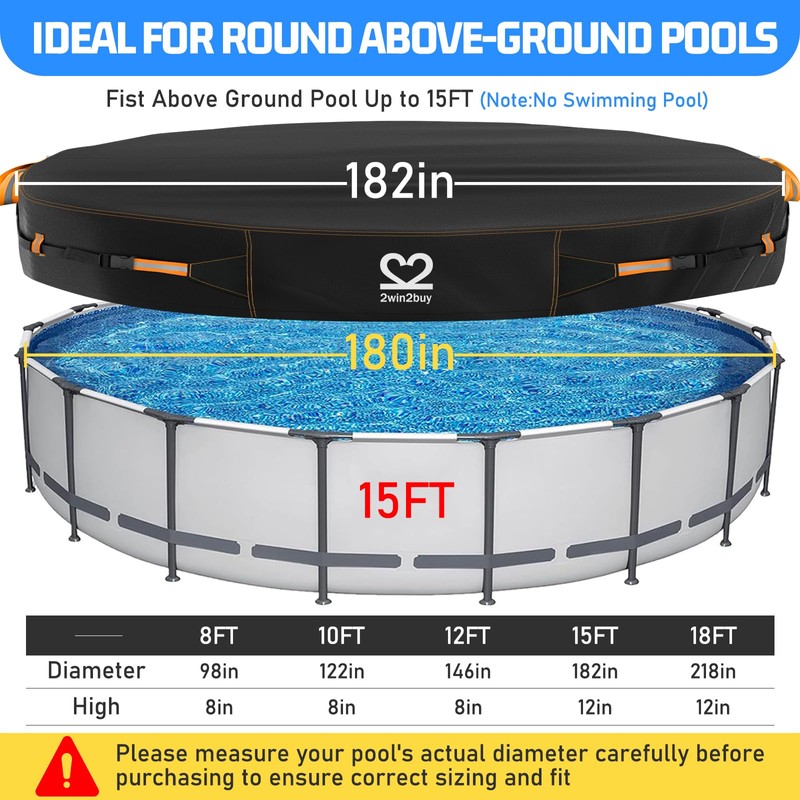 15ft Round Pool Cover Tarp, Solar Pool Covers for Above