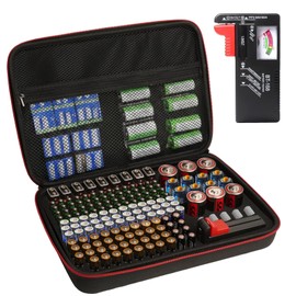 Adehoei Battery Organizer Storage Case with Tester BT-168 Holds 198 AA AAA C D 9V Button Cells - Fireproof Waterproof Battery Box & Storage Container(Batteries Not Included)