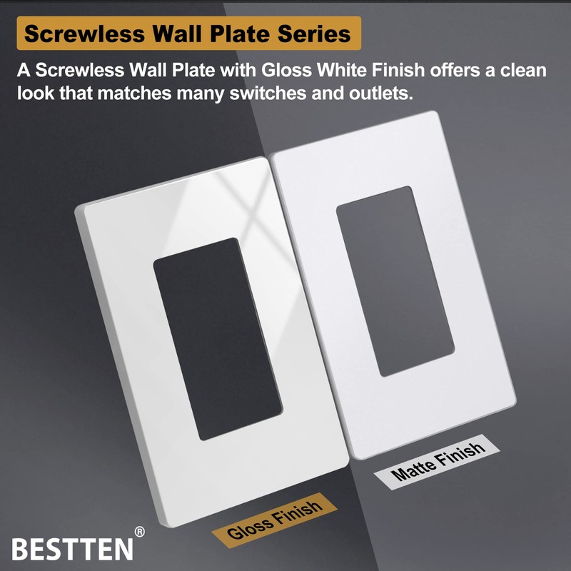 20 Pack BESTTEN Screwless Wall Plate, 1 Gang Decorator Light