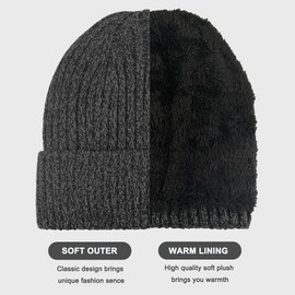 ehsbuy Beanie Hat Men Fleece Lined Stretchy Winter Hats Stretchy Soft Cuffed Warm Wooly Hat Thermal Beanie Skull Cap Gifts for Men Women Darkgray