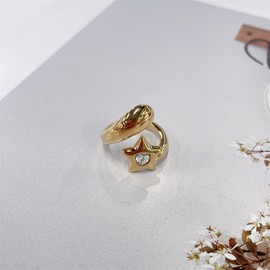 18k Gold Star Teardrop Open Rings for Women Men Minimalist Stainless Steel Chunky Love Heart Crystal Statement Stackable Finger Knuckle Rings Comfort Fit Chic Wedding Holiday Jewelry, 7, Stainless