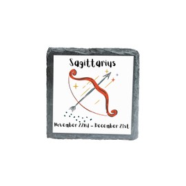Sagittarius Zodiac Slate Coaster with Bow and Arrow Design, November 22nd - December 21st (slco-kf25-3240)
