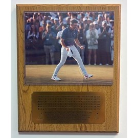 2025 Masters Champion Rory McIlroy 8x10 Photo Plaque with an engraved 4 day scorecard nameplate (Oak)