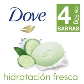Dove jabón en barra hidratación fresca pepino y té verde para una piel suave y fresca con 1/4 de crema humectante 4 x 90g