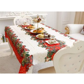 Amacoam Christmas Tablecloth Fabric Oilcloth Washable Decorative Christmas Bow Design 150 x 180 cm