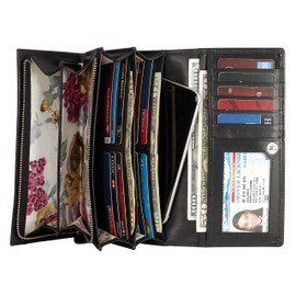 Mou Meraki Women RFID Blocking Genuine Leather Bifold Wallet-Clutch For Women-Shield Against Identity Theft (SILKY BLACK)