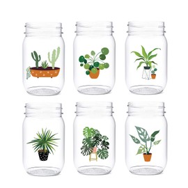 TOSSWARE POP 16oz Mason Plant Mom Series, SET OF 6, Premium Quality, Recyclable, Unbreakable & Crystal Clear Plastic Printed Mason Jars