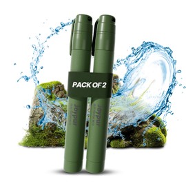Portable Water Filter Straw Survival,Essential Camping & Hiking Gear,Water Purification Straw for Travel, Biking and Emergency Preparedness (2 Pack, Green)