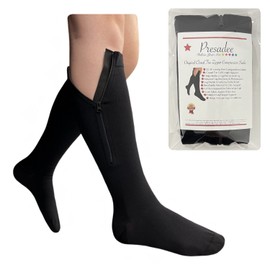 Presadee Original Closed Toe 20-30 mmHg YKK Zipper Compression Circulation Swelling Recovery Full Calf Length Energize Leg Socks (Black, 2XL)