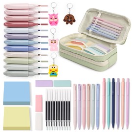 41 PCS School Suplies Aesthetic Set, with Cute Large Capacity Pencil Case, 12 Color Highlighters, 6 Gel Ink Pens, 6 0.5 and 0.7MM Color Mechanical Pencils Necessary for Student Stationery(Green）