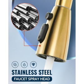 Kitchen Faucet Head Replacement:Stainless Steel Spray Head,3 Modes Pull Out Spray Nozzle with 9 Adapters for Kitchen Sink Faucet,Compatible with Moen Kohler Delta Kitchen Faucets G1/2,Gold