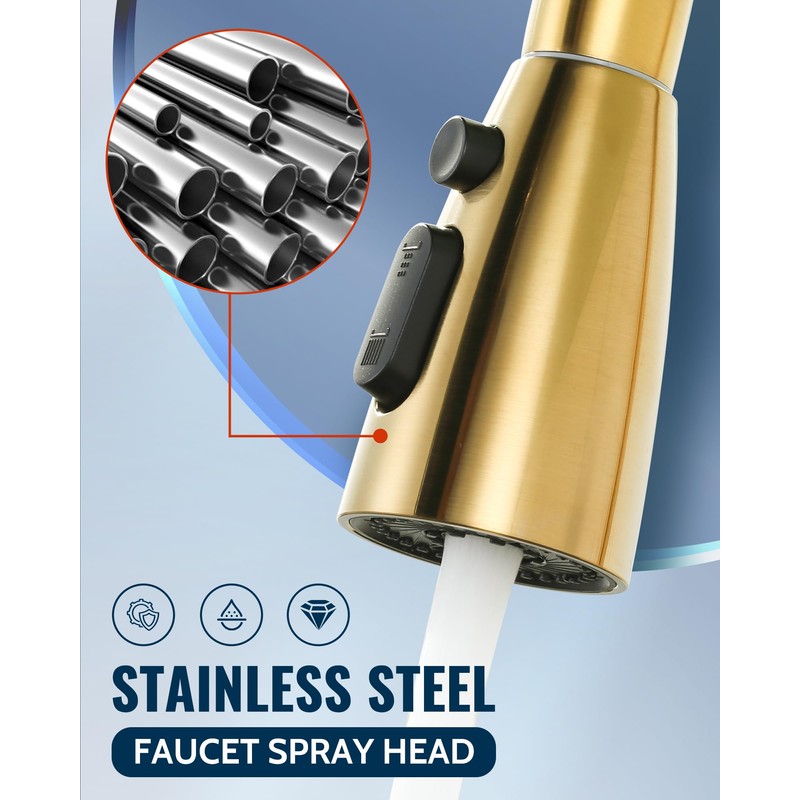 Kitchen Faucet Head Replacement:Stainless Steel Spray Head,3 Modes Pull Out