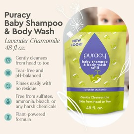 Puracy Shampoo & Body Wash for Children - Perfect Skin, Pure Ingredients - with 12 Fruit & Vegetable Extracts for Silky Smooth Skin, Gentle Lavender Chamomile, 98.8% from Mother Nature 48 fl oz