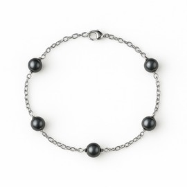 Japanese 6mm Black Akoya Cultured Pearl Minimalist Bracelet Jewelry Sterling Silver Link Bracelet with Certification Gift Box