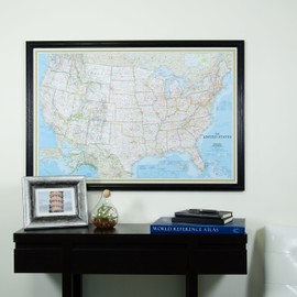 Craig Frames Wayfarer, Classic United States Push Pin Travel Map, Traditional Black Solid Wood Frame and Pins, 24 by 36-Inch