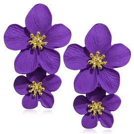 ANDPAI - arete colgantes colgantes de metal blanco con flores amarillas dobles y bohemios hechos a mano, para mujer, declaración de boda, día festivo, joyería regalo, Metal, N/P