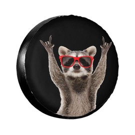 Spare Tire Cover Funny Raccoon in Red Sunglasses Wheel Tire Covers Waterproof Dust-Proof Wheel Tire Protector Weatherproof Tyre Covers Universal for Trailer RV SUV Truck Truck Off-Road Travel 16 Inch
