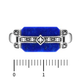Esse Marcasite Sterling Silver Lapis and Marcasite Art Deco Ring (Q)
