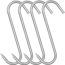 Grizef 8 Inch S-Hook Meat Hooks Heavy Duty Stainless Steel Meat Processing Butcher Hook Hanging Drying BBQ Grill Cooking Metal Meat Hooks for Butcher, Farmer, Hunter（4 Pack-8MM）, Silver