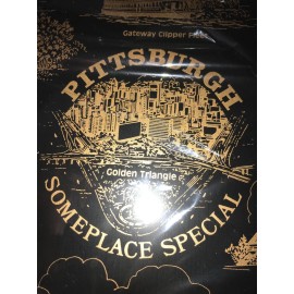 NOREX NOS Vintage SOMEPLACE SPECIAL Black/Gold PITTSBURGH Metal LANDMARK PLATTER 11¼"