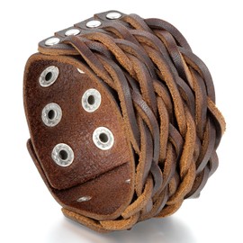 JewelryWe Lot of 2 Men Women Punk Adjustable Wide Leather Wristband Cuff Wrap Bracelet Bangles, Fits 7.3"- 8.7" Wrist