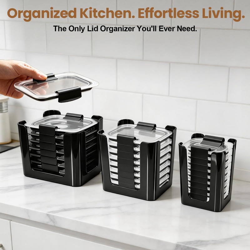 3Pcs Stackable Lids Organizer Compatible with Rubbermaid Brilliance Lids for