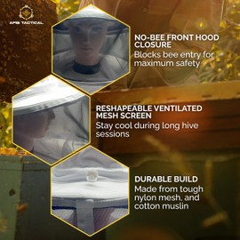 Apis Tactical - Beekeeping Round Hood - Beekeeping Supplies - Bee Keeper Hat with Veil - Bee Protective Gear - Head Net - XL+