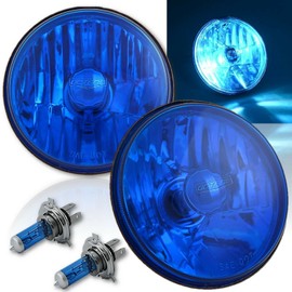 Octane Lighting 5 3/4 Halogen Diamond Crystal Clear Blue Headlight Headlamp 60/55W H4 Bulbs Pair