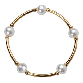 Pearl Beaded Bracelets 10mm Pearls Bracelet for Women Gold Beads Wrist Chains Blessing Stretch Chain for Lady