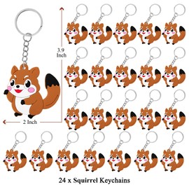 KeeStar 24 Pack Squirrel Keychains Party Favors for Jungle Animal Themed Party, Baby Shower Goodie Bag Fillers, Birthday, School Carnival Rewards, Classroom Prize