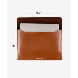 Dawn & Dusk's 15 inch Laptop Sleeve Compatible with MacBook Pro & MacBook Air, PU Leather, Vegan Friendly, Hand-Made, Magnetic Flap, Brown.