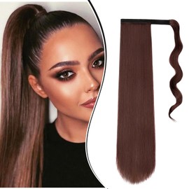 Dcbaboo Ponytail Hairpiece Braid Extensions Straight Long 55 cm Wrapped Ponytail Extension Hair Extension Braid Clip in Synthetic Straight Ponytail Extension Synthetic Hair, Dark Auburn