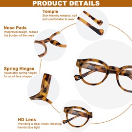 ZESAKER Reading Glasses for Women Men, Retro Round Frame Blue Light Blocking Readers, Stylish Computer Eyewear Readers with Spring Hinges, Anti UV/Anti Glare (Orange Tortoise, 1.0)