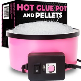 Pink Power Electric Hot Glue Pot for Crafts and 1lb Hot Glue Pellets Hot Melt Glue for Crafting - Adjustable Temp 225-400 F 160ml Hot Glue Skillet for Crafting - Hot Glue Pots for Crafting