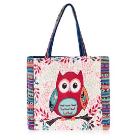 Oyachic Women's Shoulder Bag Owl Canvas Handbag Hobo Shoulder Bag Women Embroidery Vintage Shopper Tote Bag for Work Travel College Shopping School, An owl