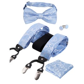 Alizeal - Tirantes y pajarita de cachemira, para hombre, pulsera, gemelos, 071-azul claro, Talla única