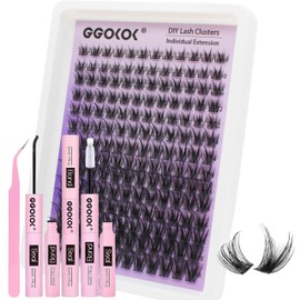 GGOKOK Lash Clusters Kit Wispy Lash Extension Kit 10-18mm Cluster Eyelash Extensions Kit Individual Lashes 168pcs Eyelash Clusters with Lash Bond and Seal, Lash Tweezers for Self Use(Wispy-02,Kit)