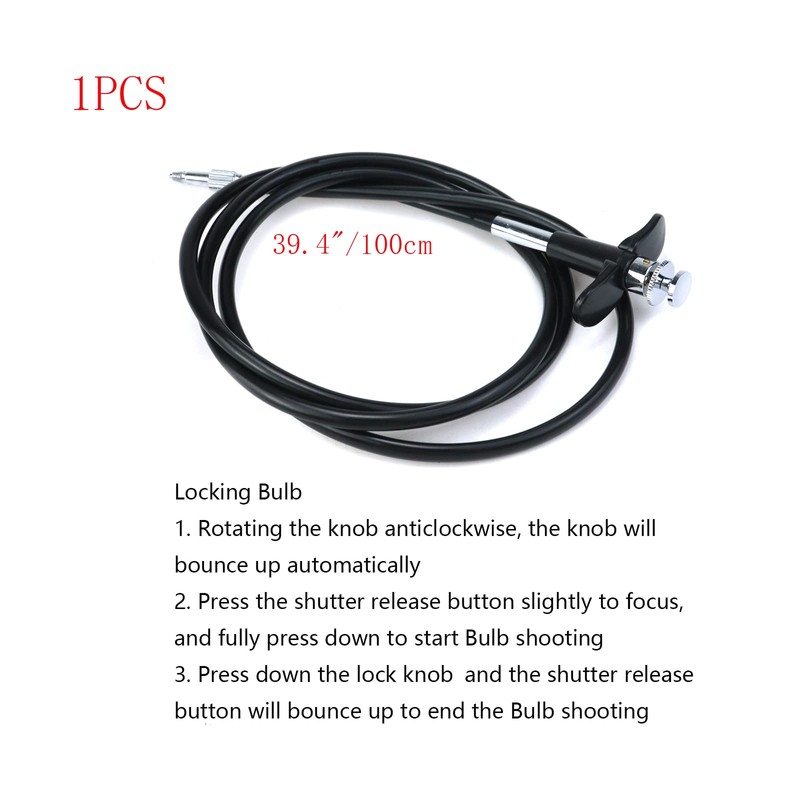 Pastlla 39.4"(100cm) Threaded Release Cable Vibration-Free Black Shutter Release Cable
