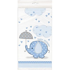 Blue Elephant Boy Baby Shower Plastic Tablecloth, 84" x 54"