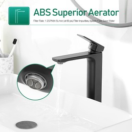 VOTON Vessel Sink Faucet Matte Black Tall Bathroom Faucet Single Handle Vanity Bathroom Sink Faucet 1 Hole Basin Mixer Tap with Water Supply Hose and Pop Up Sink Drain